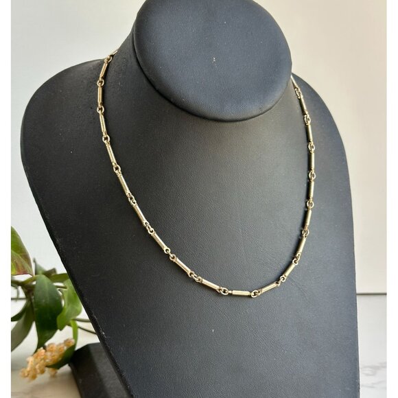 Vintage Gold Tone Link Bar Chain Necklace 15" - Picture 3 of 7